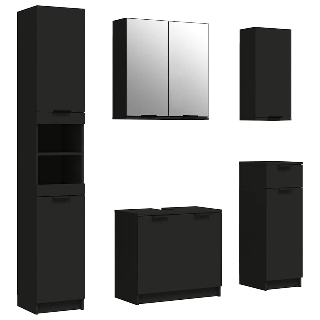 5 Piece Bathroom Cabinet Set Black Engineered Wood