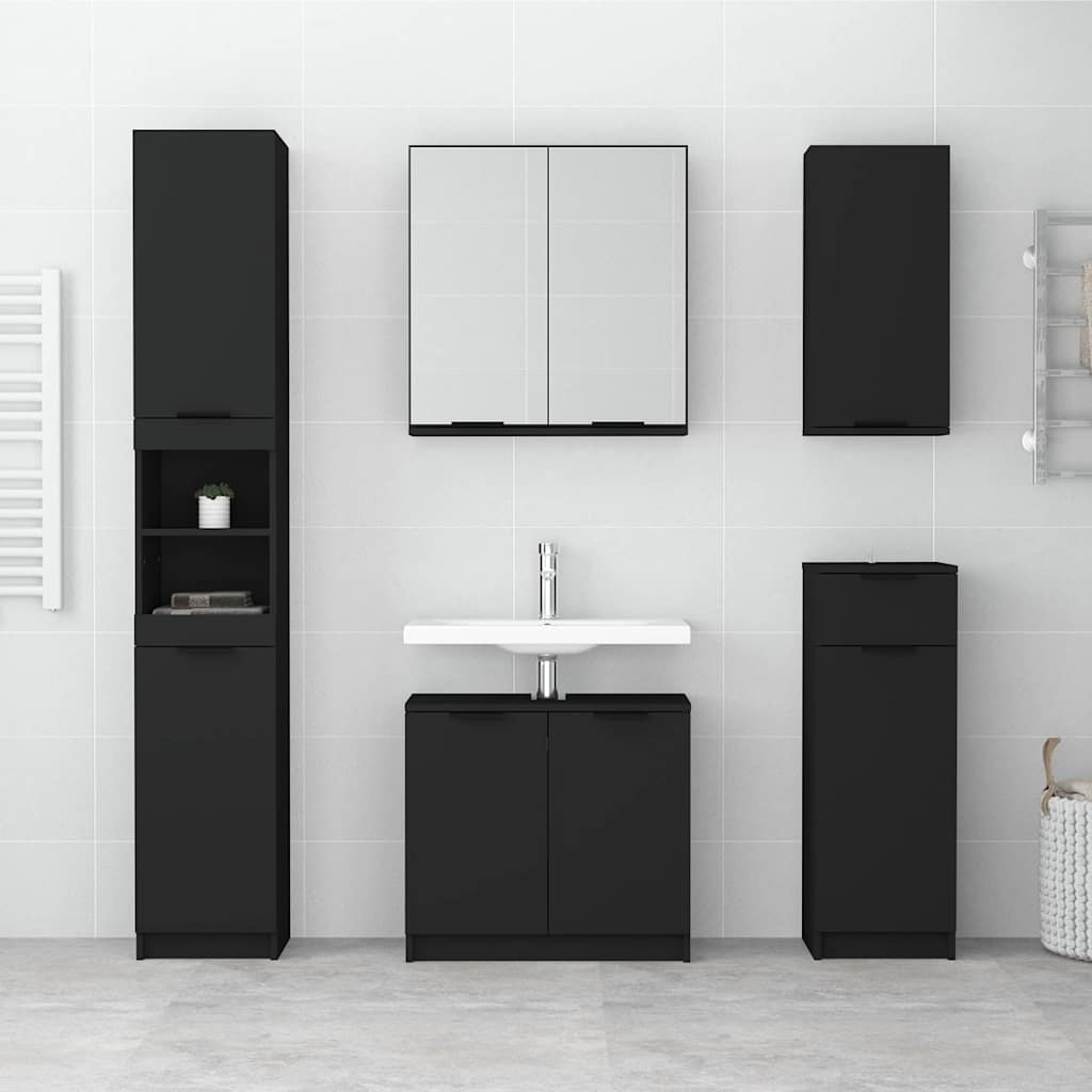 5 Piece Bathroom Cabinet Set Black Engineered Wood