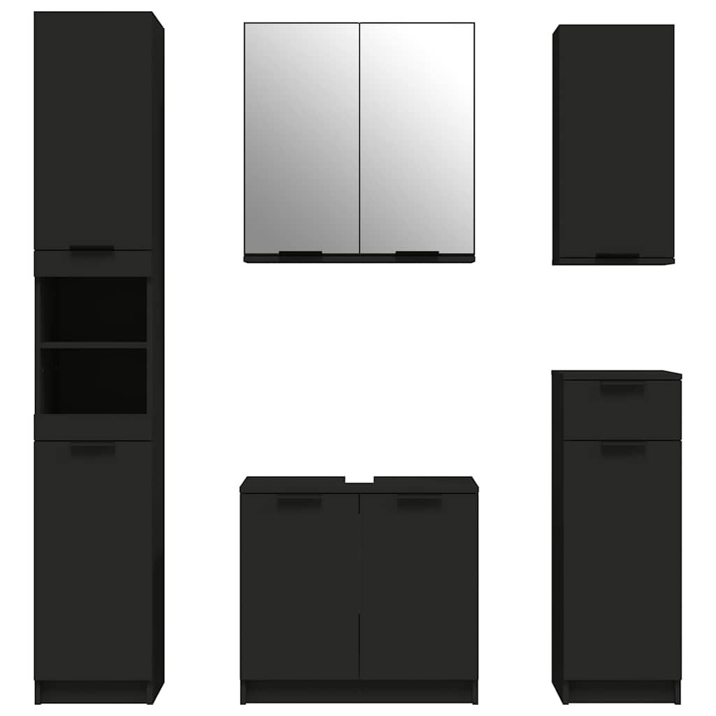 5 Piece Bathroom Cabinet Set Black Engineered Wood