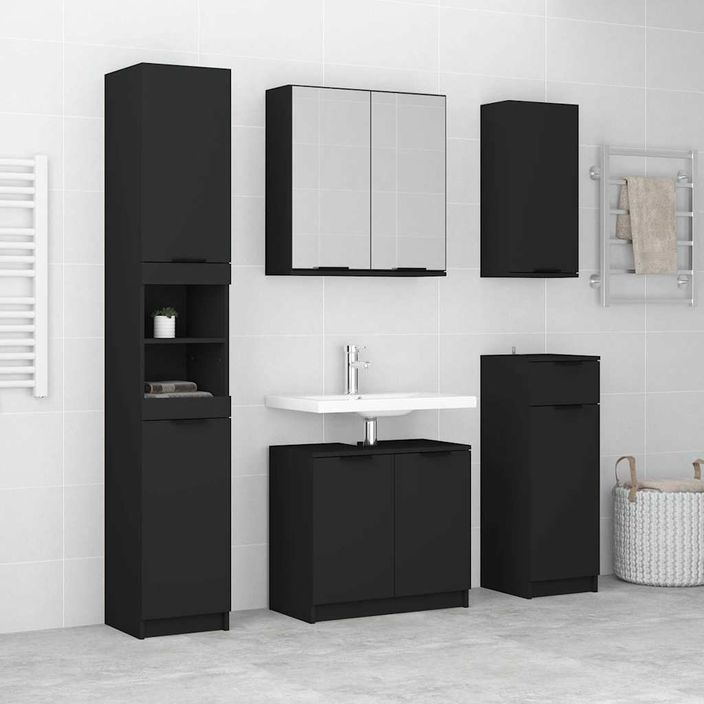 5 Piece Bathroom Cabinet Set Black Engineered Wood