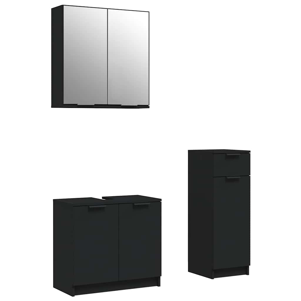 3 Piece Bathroom Cabinet Set Black Engineered Wood