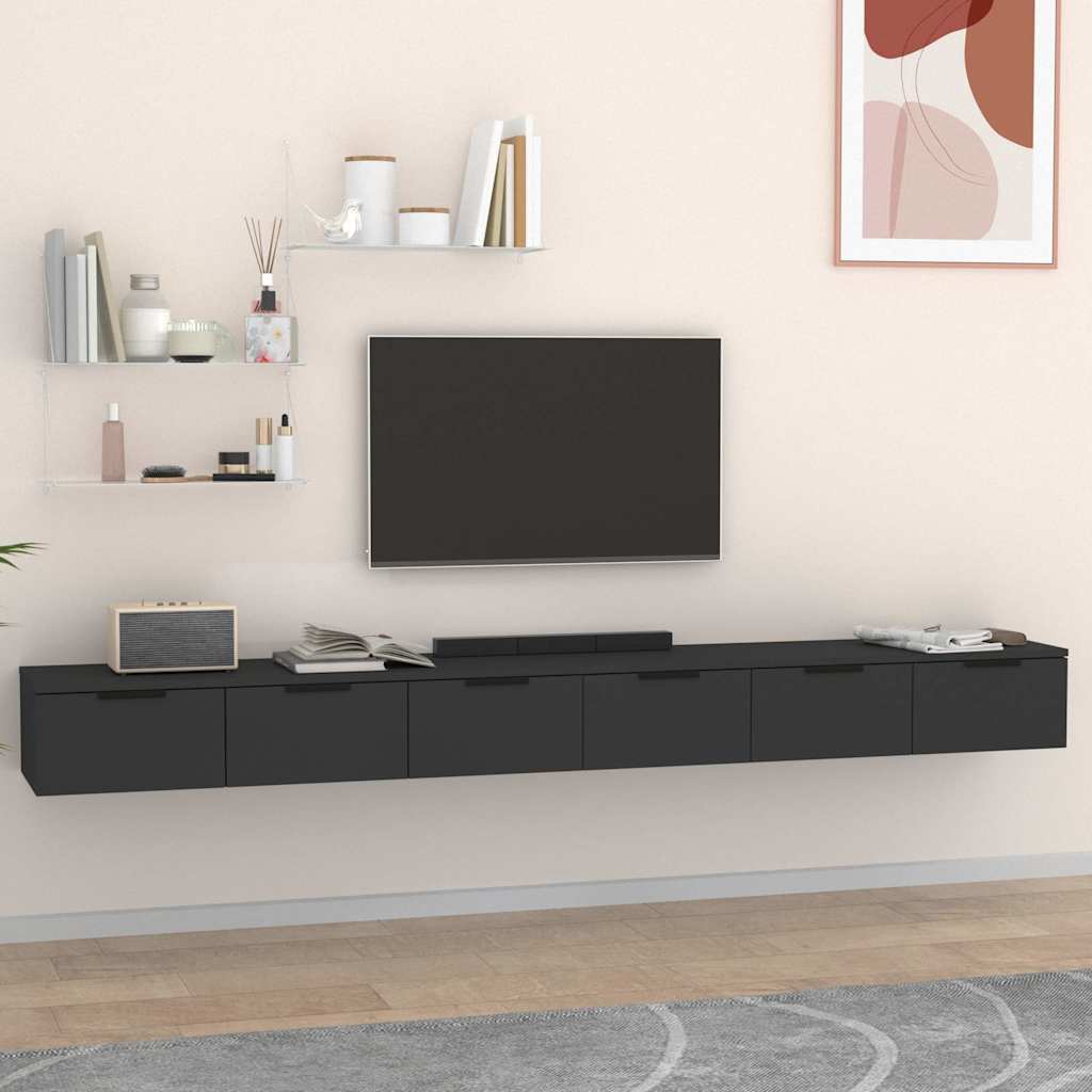 Wall Cabinets 2 pcs Black 102x30x20 cm Engineered Wood