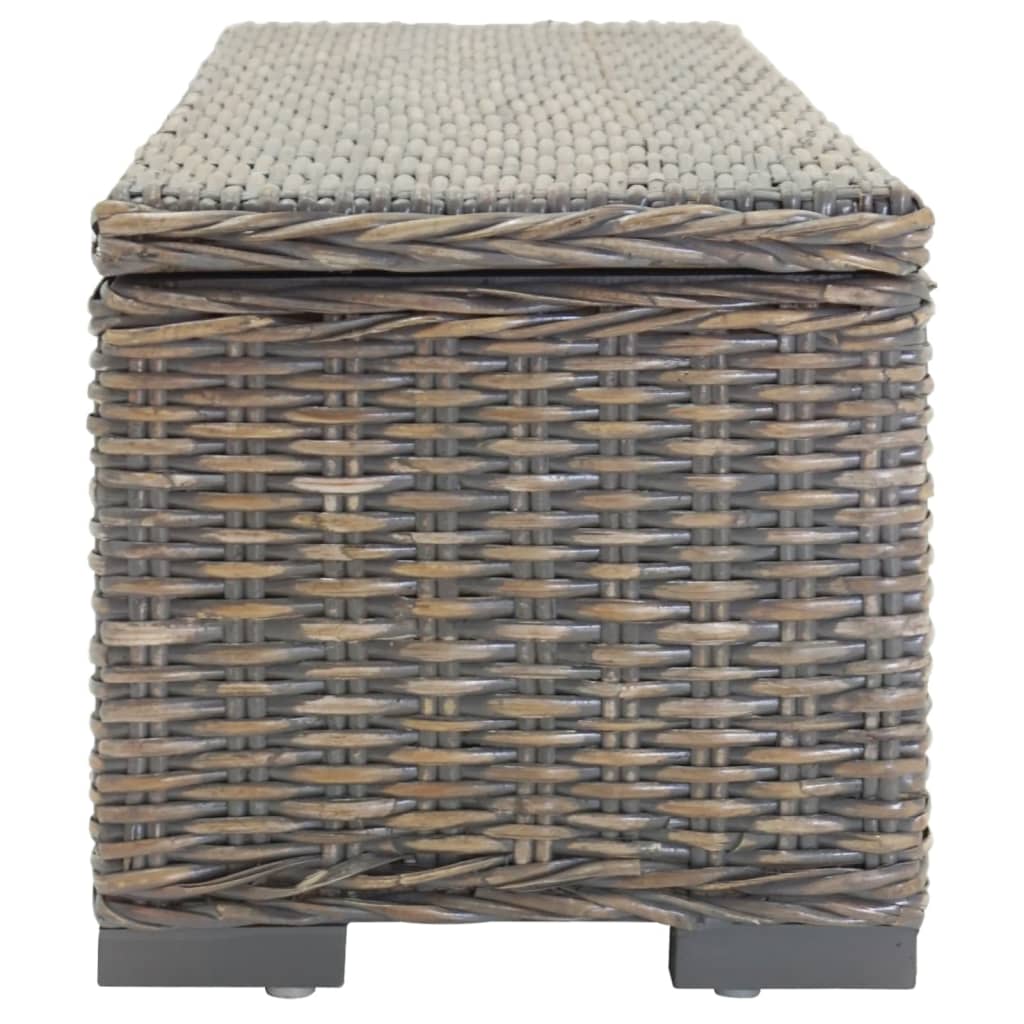 Storage Box Grey 110 cm Natural Kubu Rattan & Solid Wood Mahogany