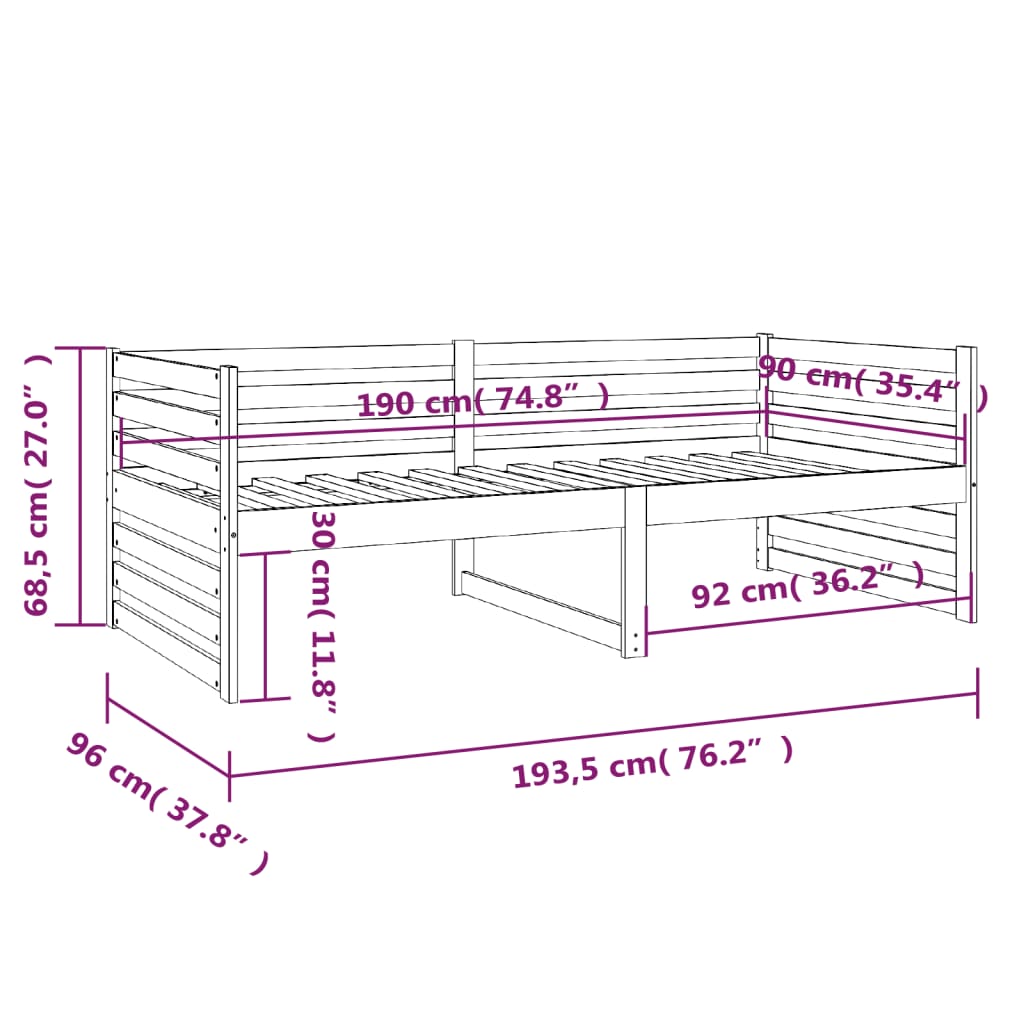 Day Bed without Mattress Honey Brown 90x190 cm Solid Wood Pine