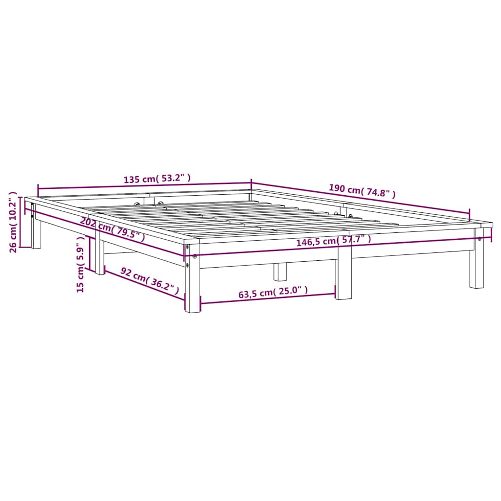 Bed Frame without Mattress 135x190 cm Solid Wood