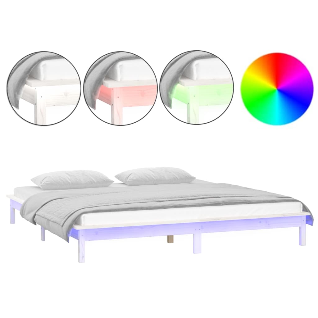 LED Bed Frame without Mattress White 150x200 cm Solid Wood