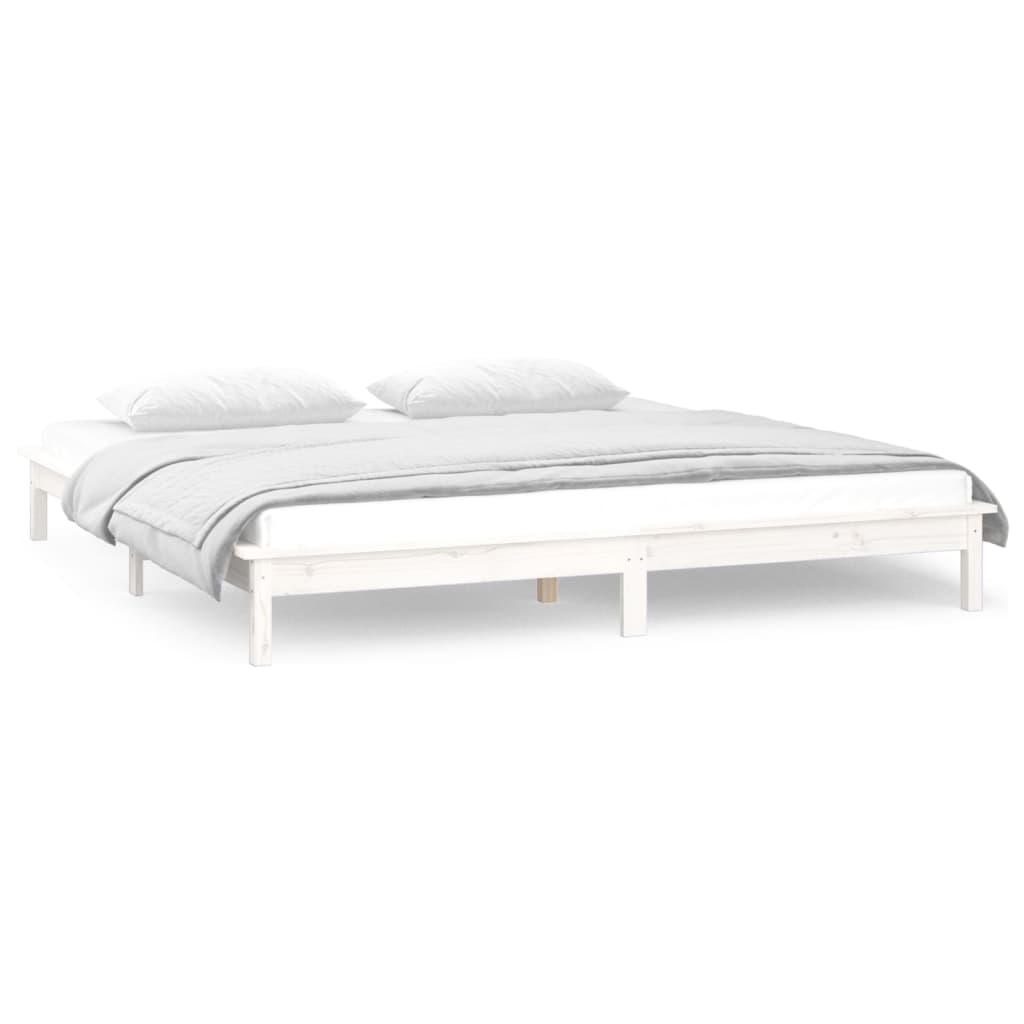 LED Bed Frame without Mattress White 150x200 cm Solid Wood