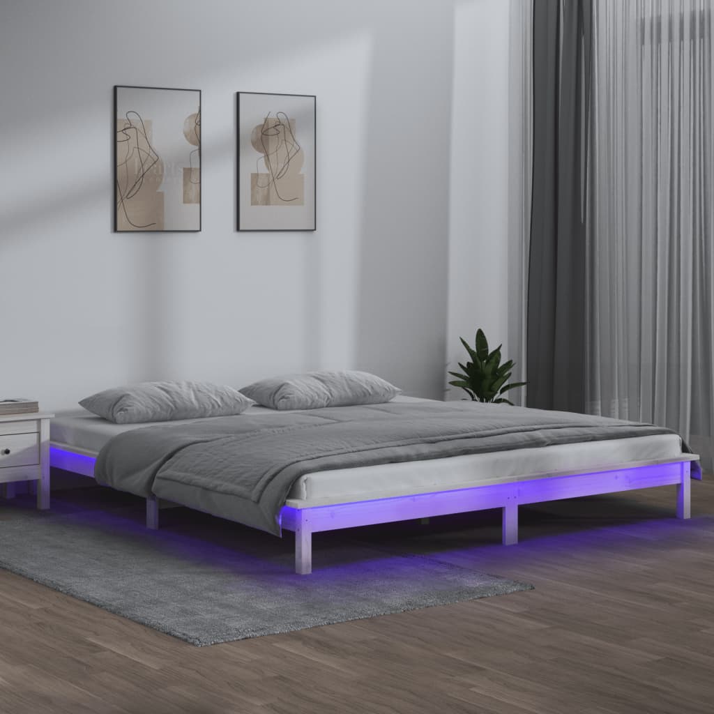 LED Bed Frame without Mattress White 150x200 cm Solid Wood