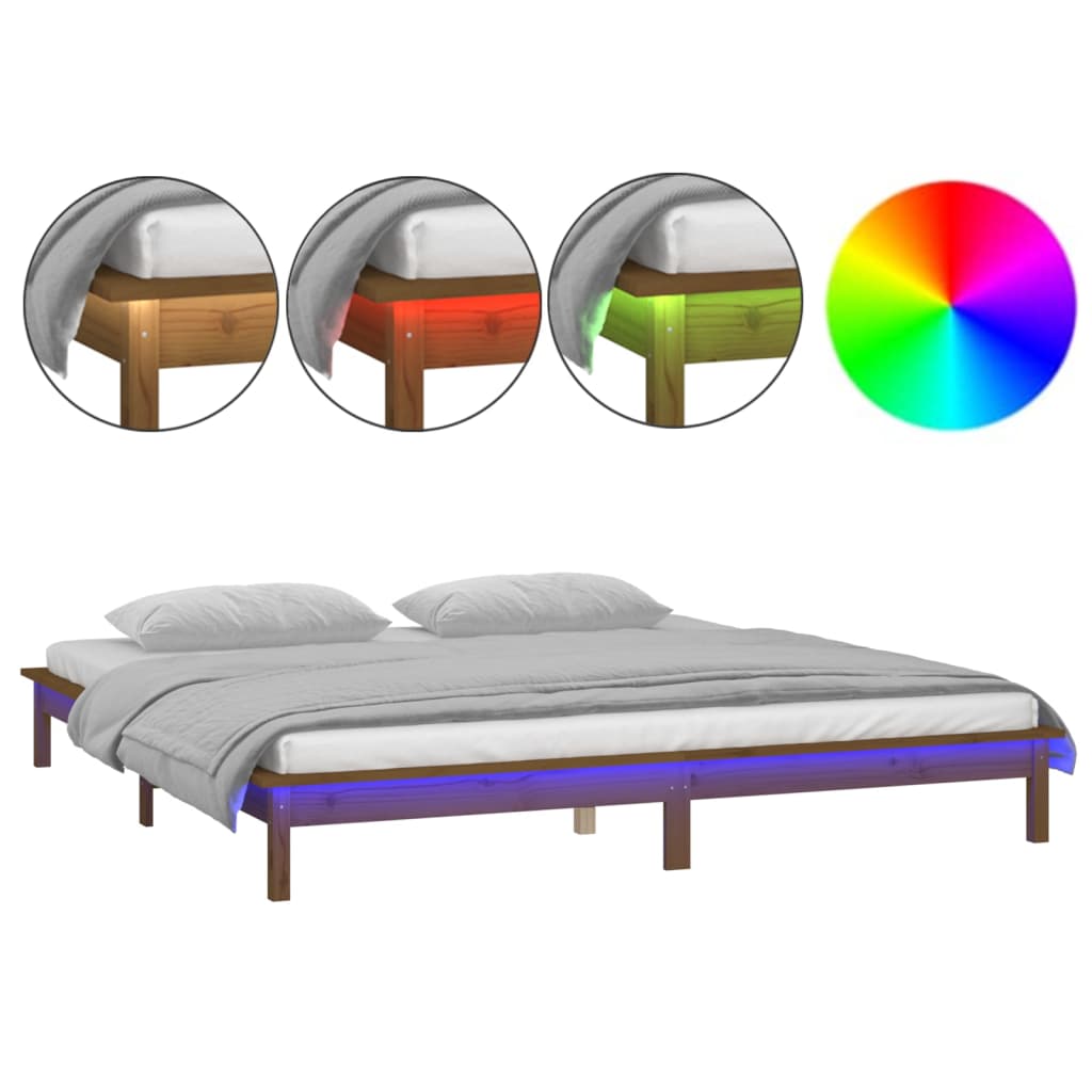 LED Bed Frame without Mattress Honey Brown 150x200 cm Solid Wood