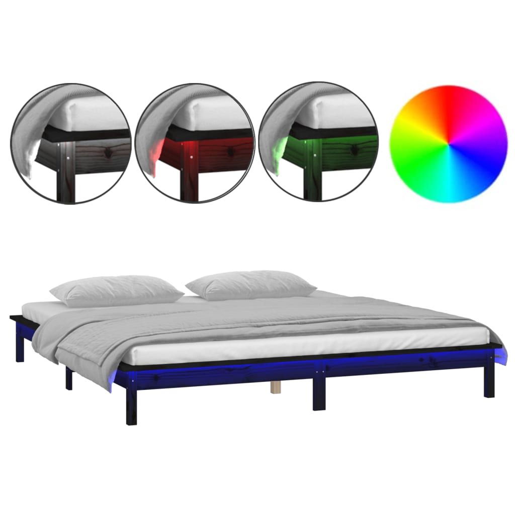 LED Bed Frame without Mattress Black 150x200 cm Solid Wood
