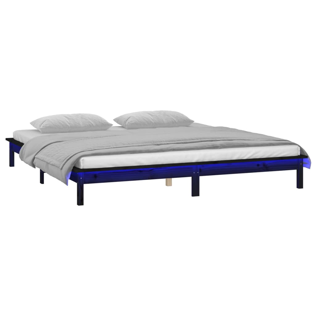 LED Bed Frame without Mattress Black 150x200 cm Solid Wood