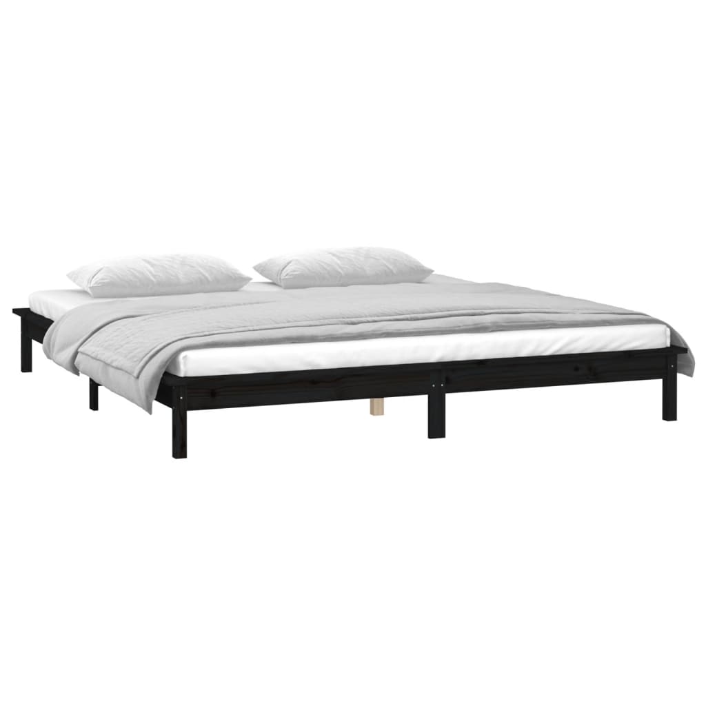 LED Bed Frame without Mattress Black 150x200 cm Solid Wood