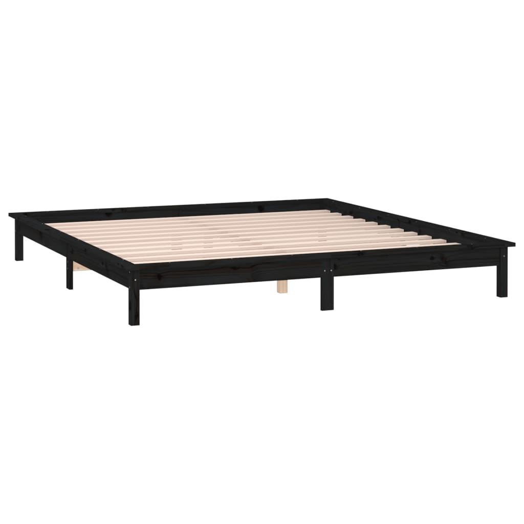 LED Bed Frame without Mattress Black 150x200 cm Solid Wood