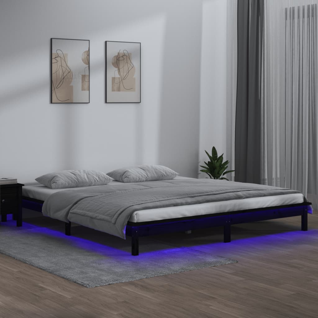 LED Bed Frame without Mattress Black 150x200 cm Solid Wood