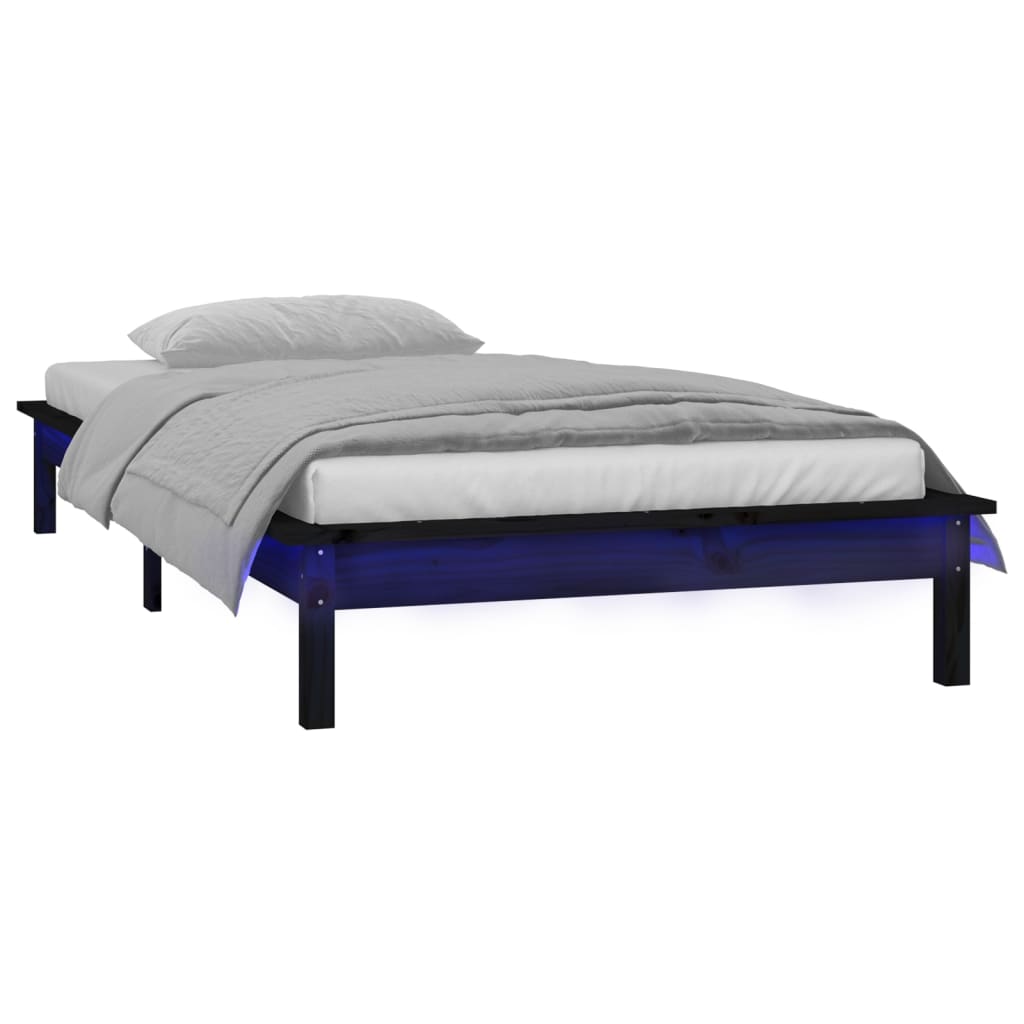 LED Bed Frame without Mattress Black 90x190 cm Solid Wood