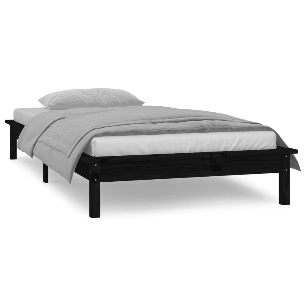 LED Bed Frame without Mattress Black 90x190 cm Solid Wood