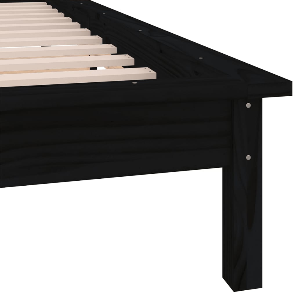 LED Bed Frame without Mattress Black 90x190 cm Solid Wood