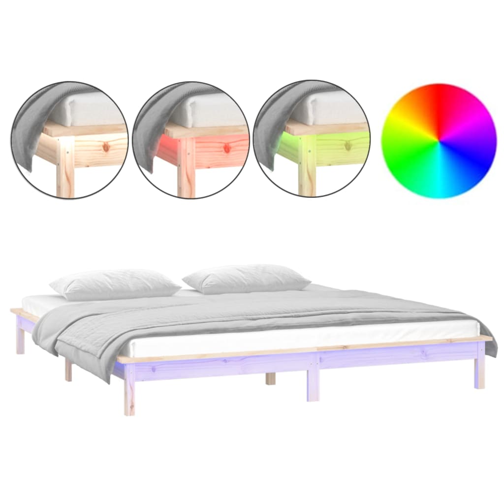 LED Bed Frame without Mattress 135x190 cm Solid Wood