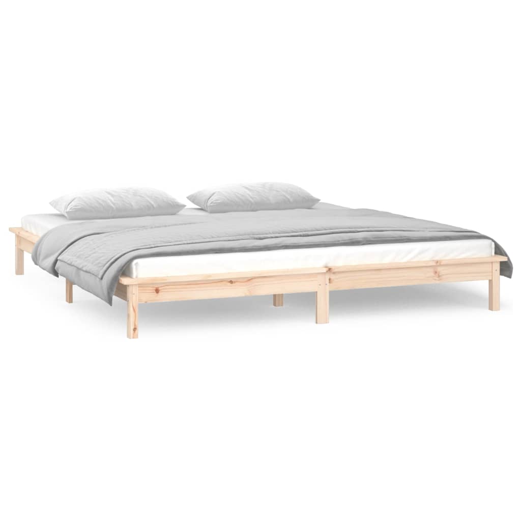 LED Bed Frame without Mattress 135x190 cm Solid Wood