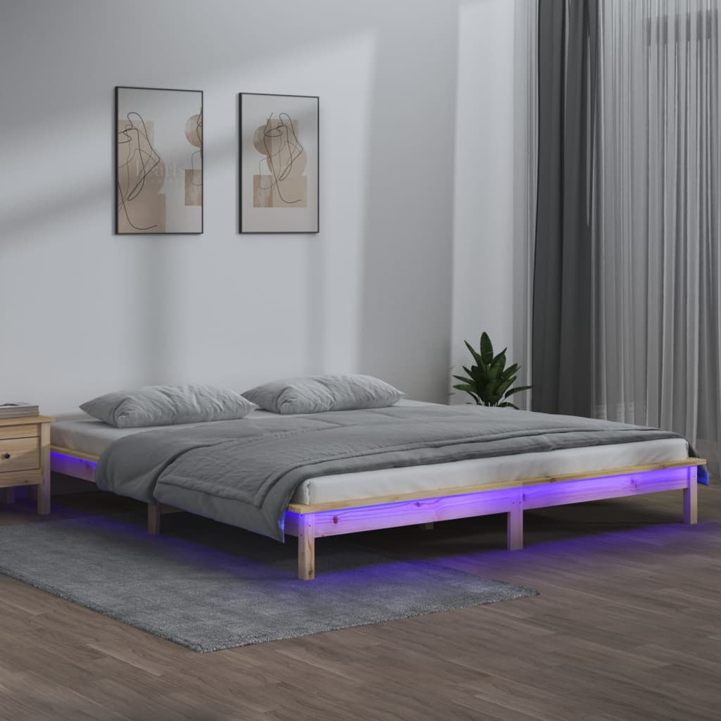 LED Bed Frame without Mattress 135x190 cm Solid Wood