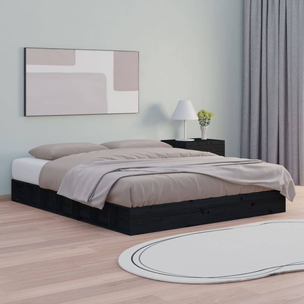 Bed Frame without Mattress Black 183x203 cm King Solid Wood