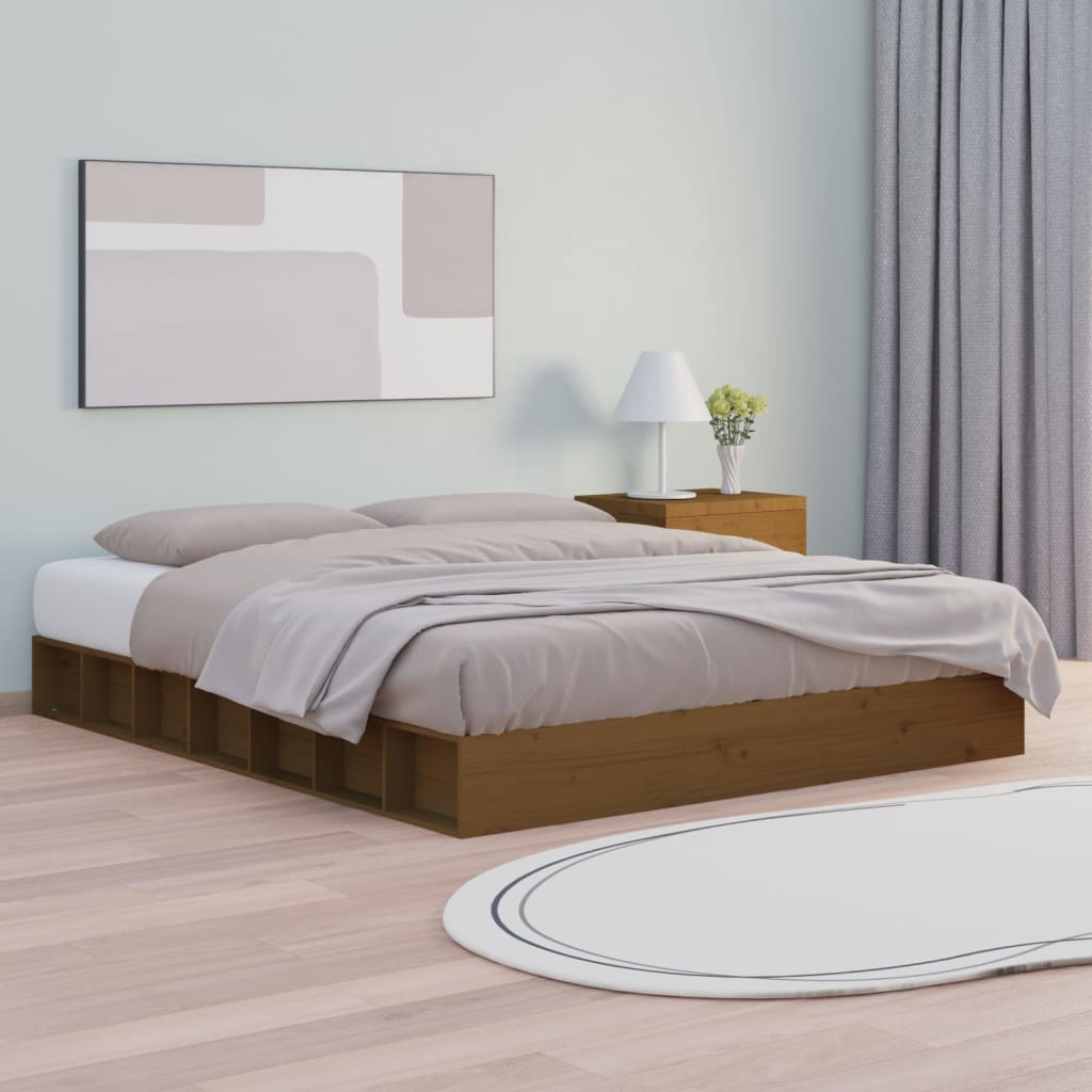 Bed Frame without Mattress Honey Brown 150x200 cm Solid Wood