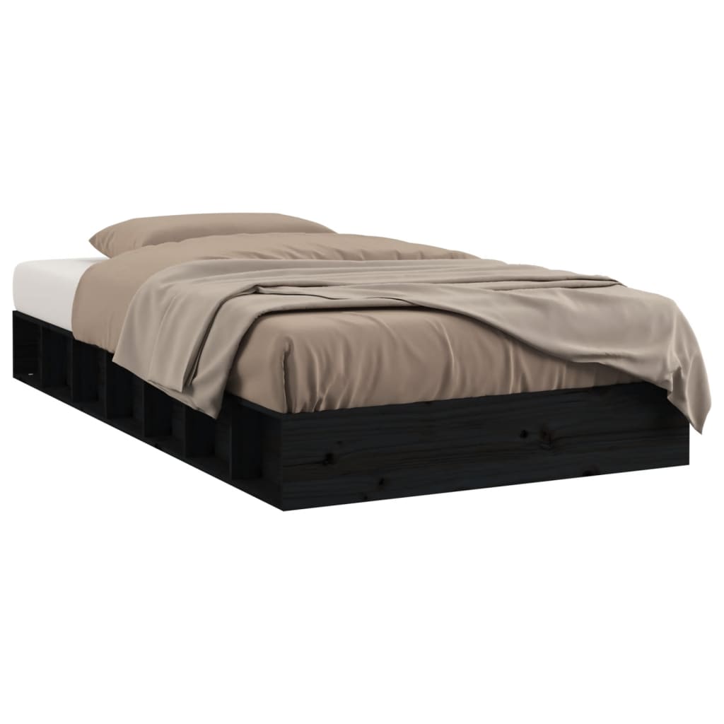Bed Frame without Mattress Black 135x190 cm Solid Wood