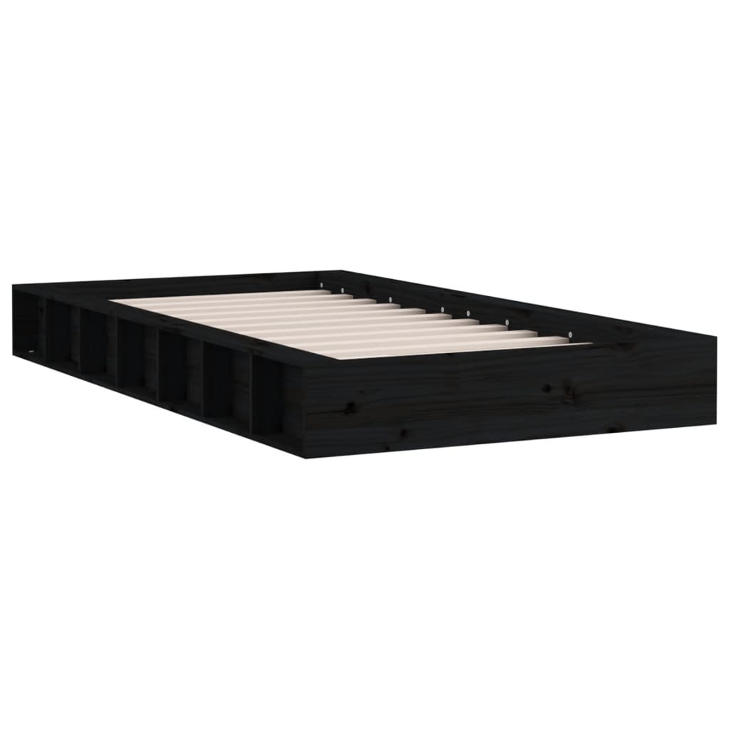 Bed Frame without Mattress Black 135x190 cm Solid Wood