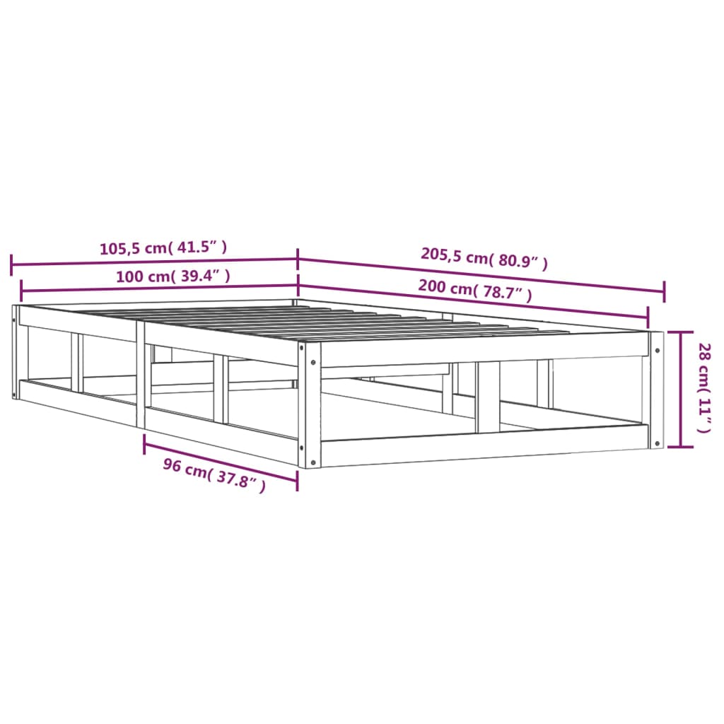 Bed Frame without Mattress Black 100x200 cm Solid Wood
