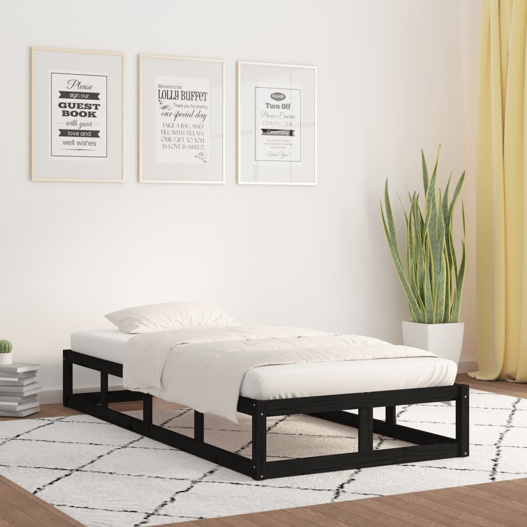 Bed Frame without Mattress Black 100x200 cm Solid Wood