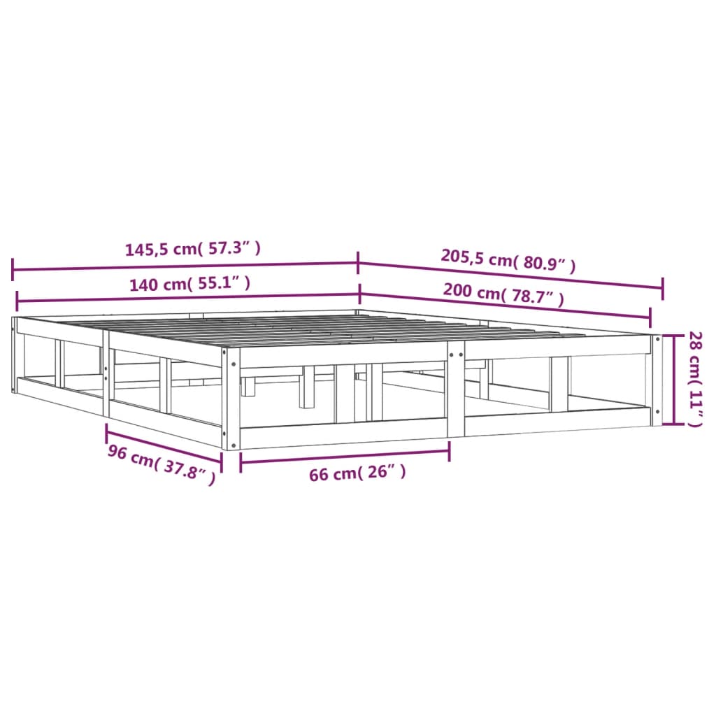 Bed Frame without Mattress Honey Brown 137x187 cm Double Solid Wood