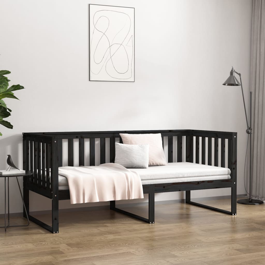 Day Bed without Mattress Black 90x190 cm Solid Wood Pine