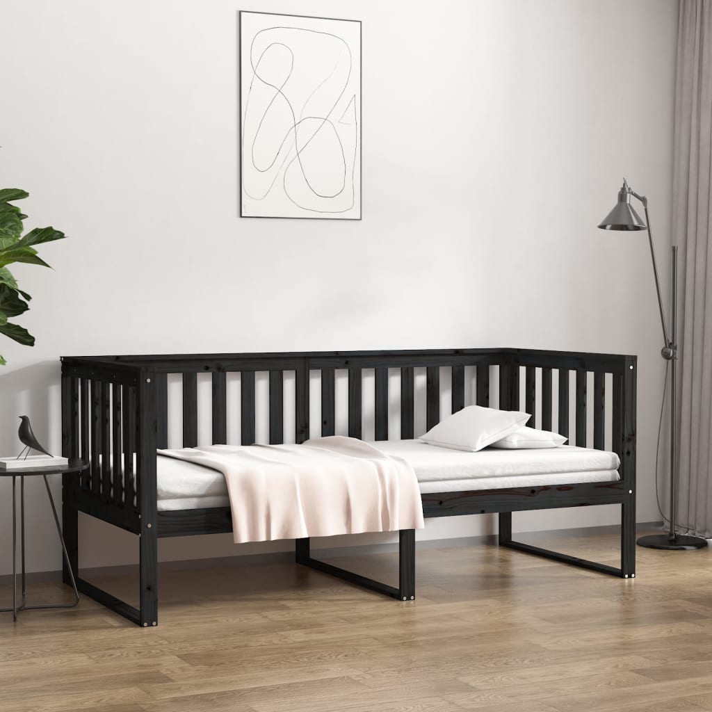 Day Bed without Mattress Black 90x190 cm Solid Wood Pine