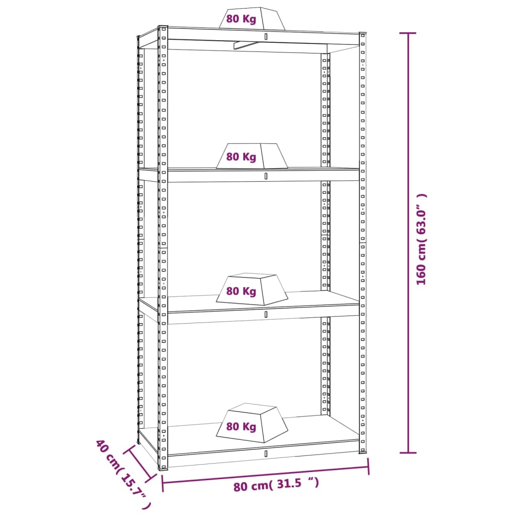4-Layer Storage Shelf Anthracite Steel and Engineered Wood