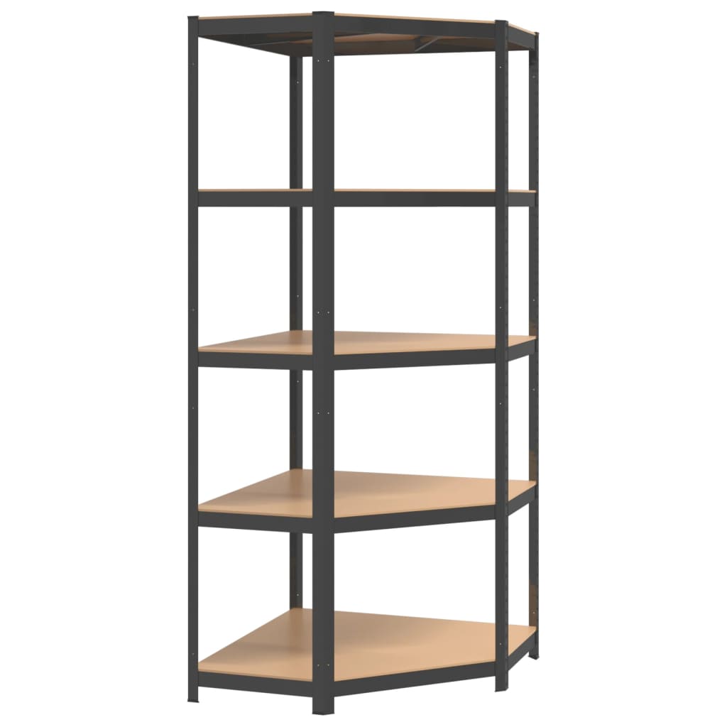 5-Layer Corner Shelf Anthracite Steel and Engineered Wood