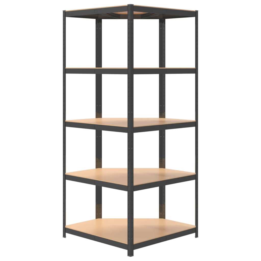 5-Layer Corner Shelf Anthracite Steel and Engineered Wood