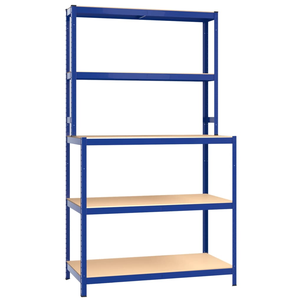 5-Layer Work Table with Shelves Blue Steel and Engineered Wood