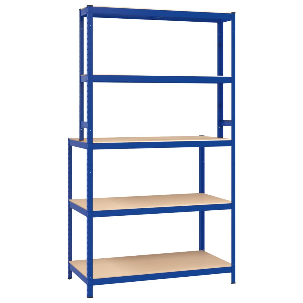 5-Layer Work Table with Shelves Blue Steel and Engineered Wood