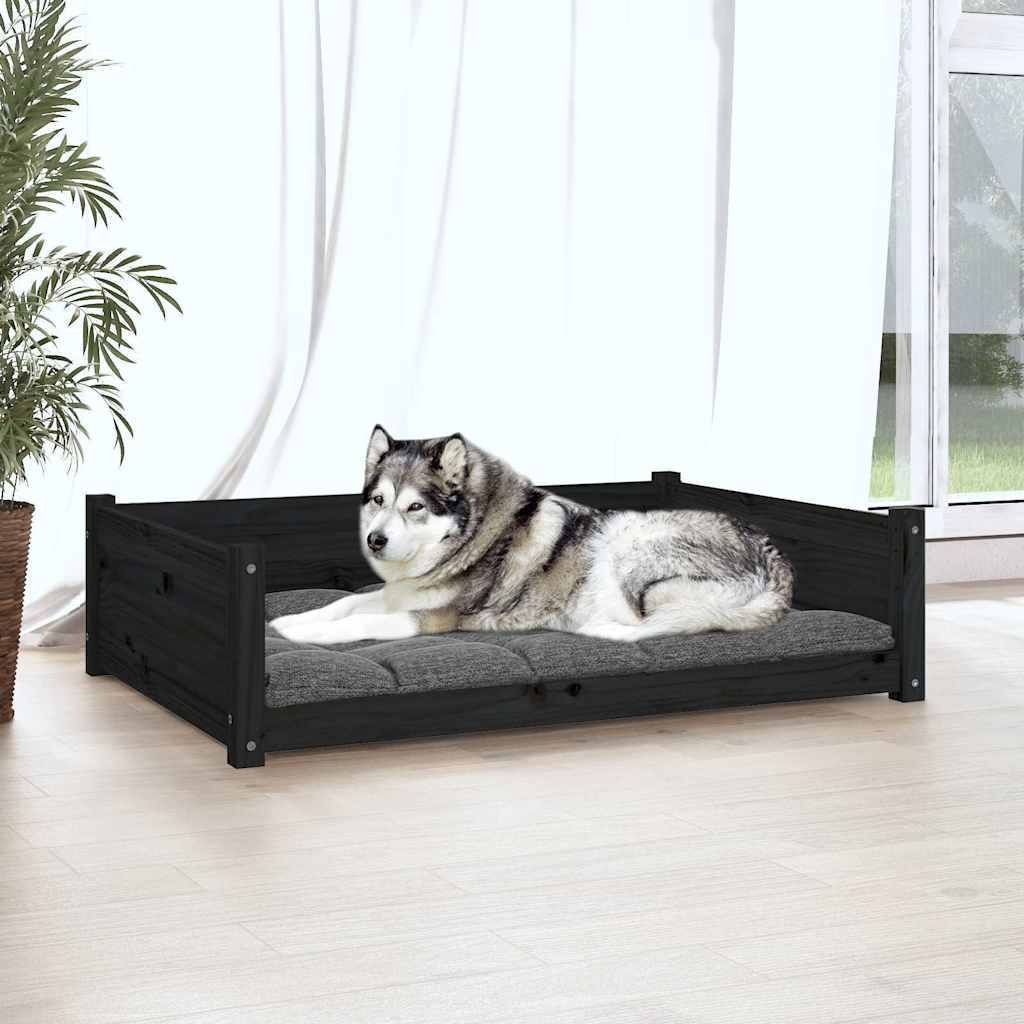 Dog Bed Black 105.5x75.5x28 cm Solid Pine Wood
