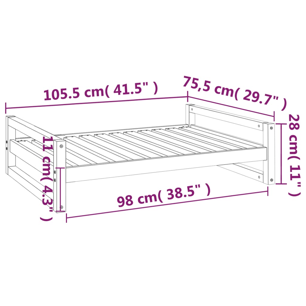 Dog Bed Black 105.5x75.5x28 cm Solid Pine Wood
