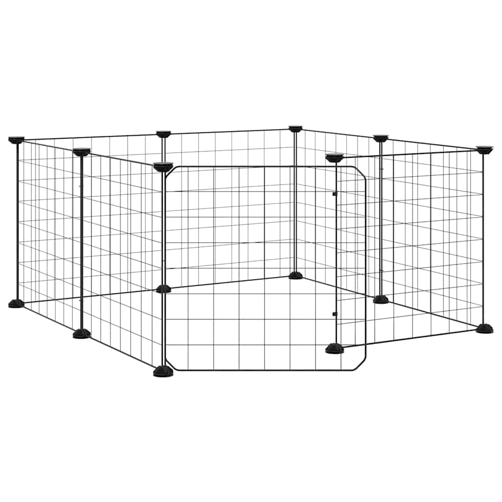 8-Panel Pet Cage with Door Black 70x70x35 cm Steel