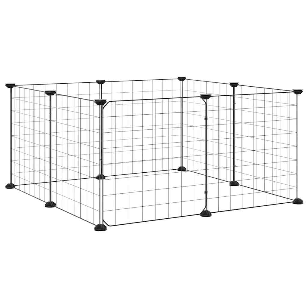 8-Panel Pet Cage with Door Black 70x70x35 cm Steel