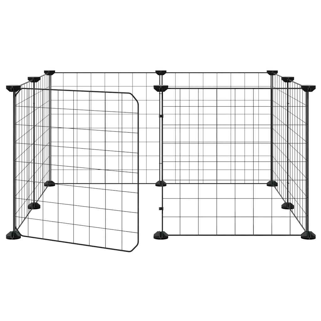 8-Panel Pet Cage with Door Black 70x70x35 cm Steel