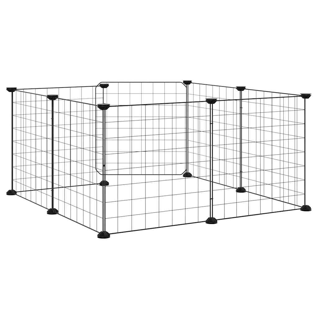 8-Panel Pet Cage with Door Black 70x70x35 cm Steel