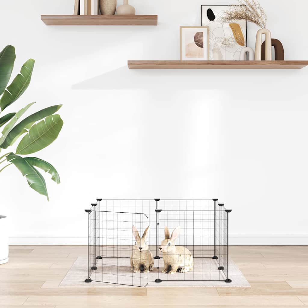 8-Panel Pet Cage with Door Black 70x70x35 cm Steel