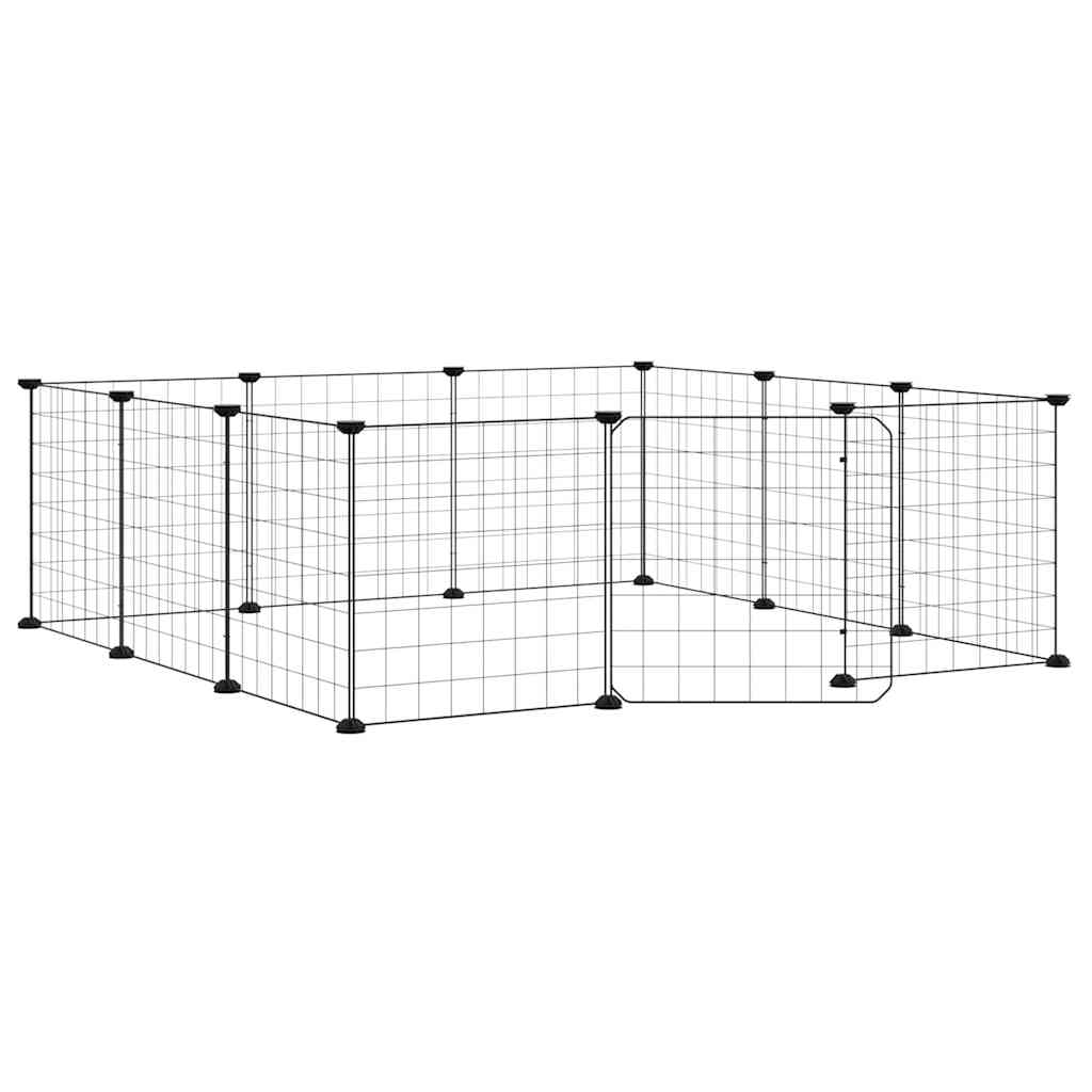 12-Panel Pet Cage with Door Black 105x105x35 cm Steel