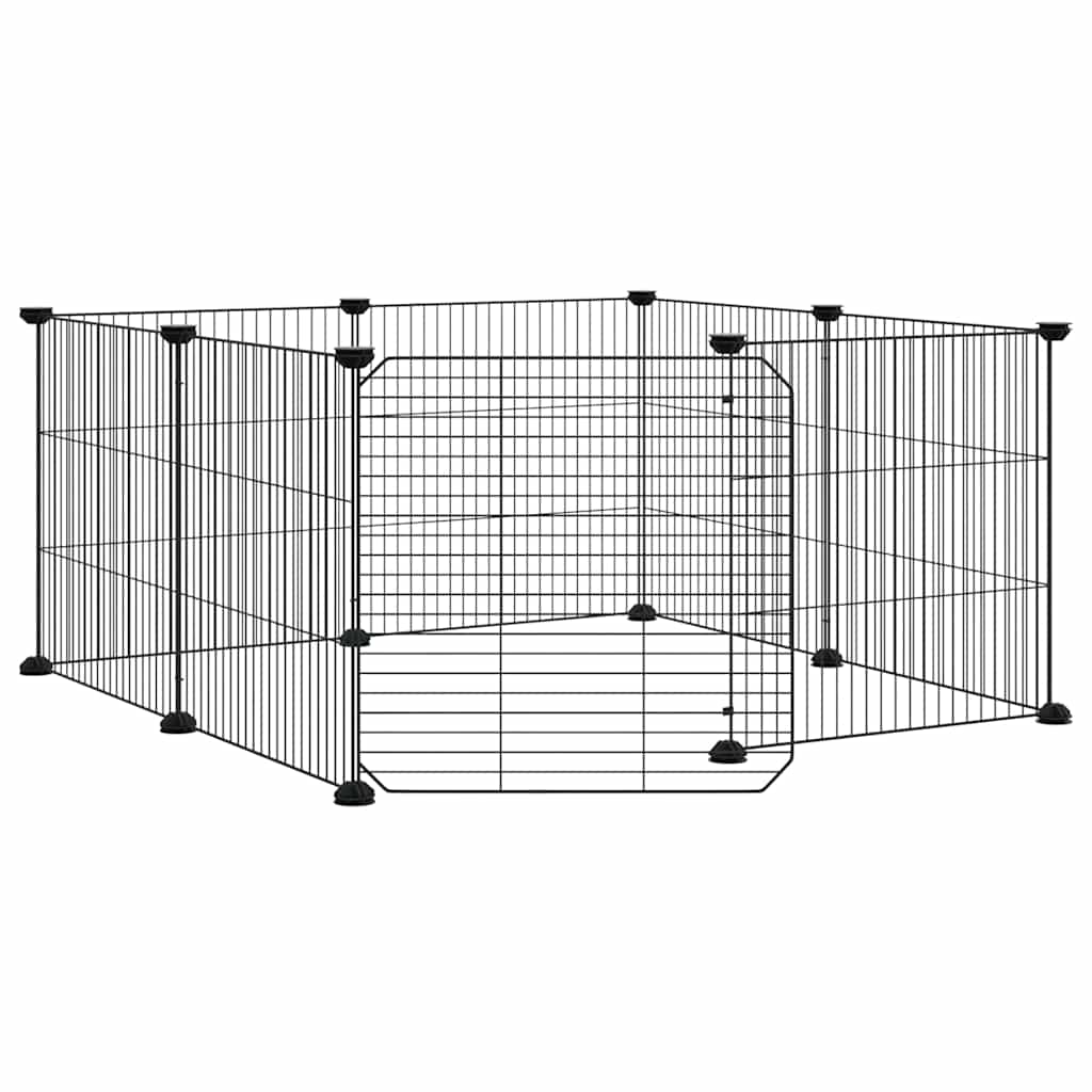 8-Panel Pet Cage with Door Black 70x70x35 cm Steel
