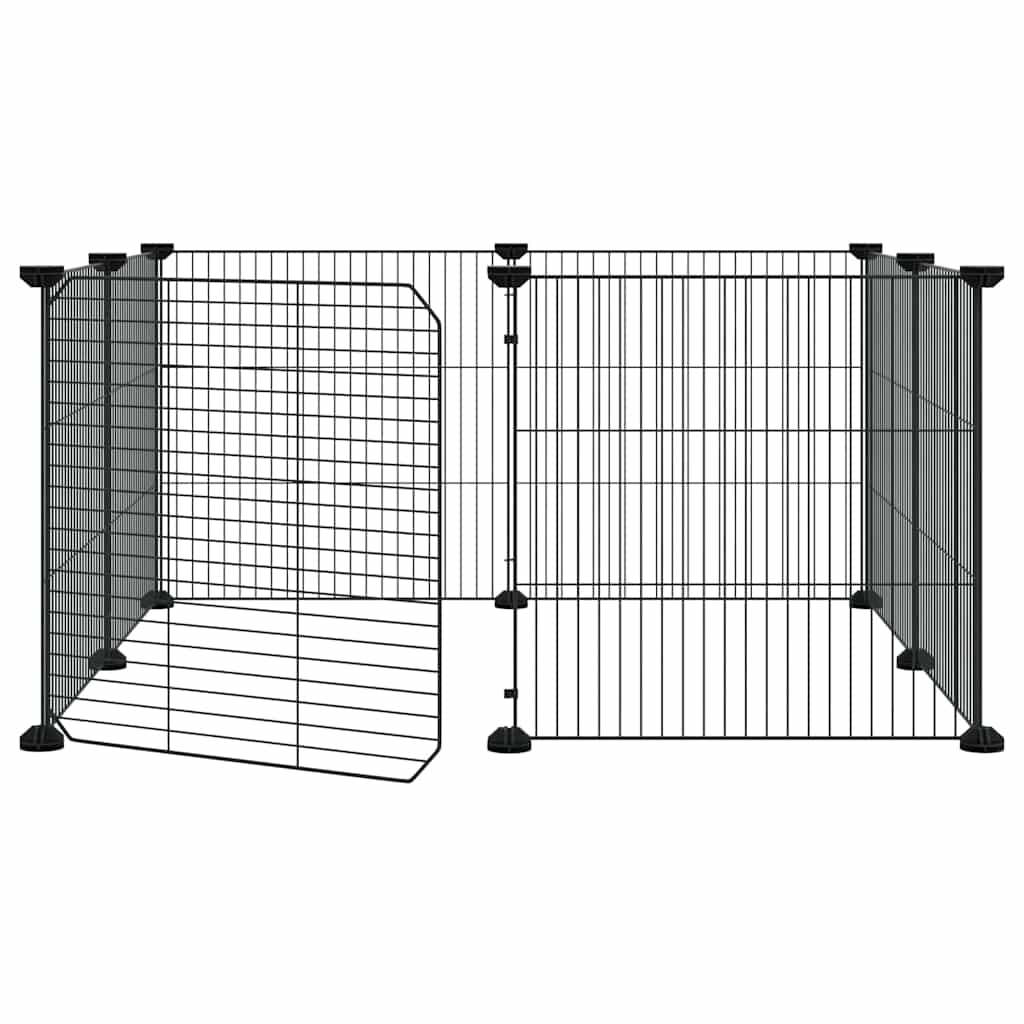 8-Panel Pet Cage with Door Black 70x70x35 cm Steel