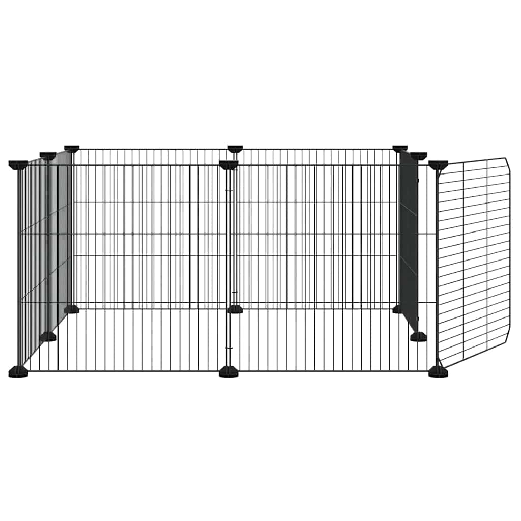 8-Panel Pet Cage with Door Black 70x70x35 cm Steel