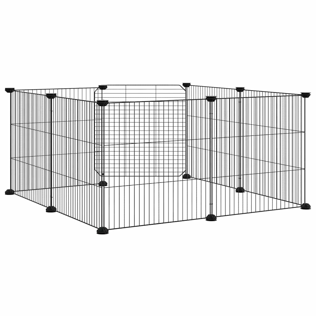 8-Panel Pet Cage with Door Black 70x70x35 cm Steel